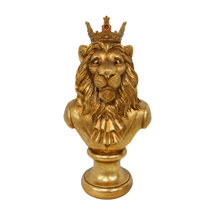 Lion Wearing Crown Gold Resin Figurine Flaxman