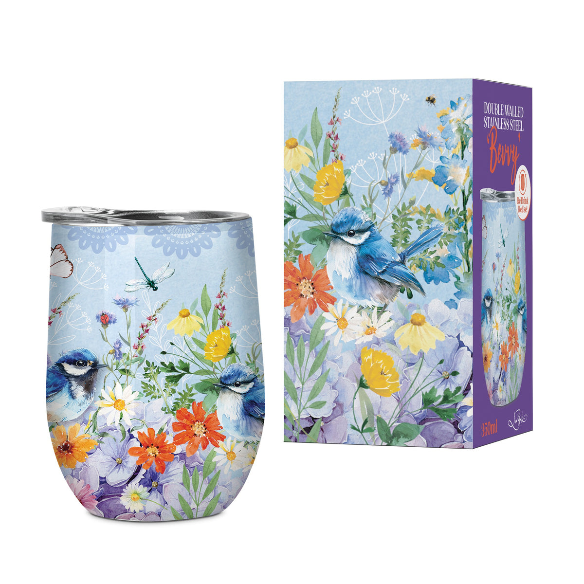Lisa Pollock Double Wall Stainless Steel Travel Bevvy Teatime Wrens