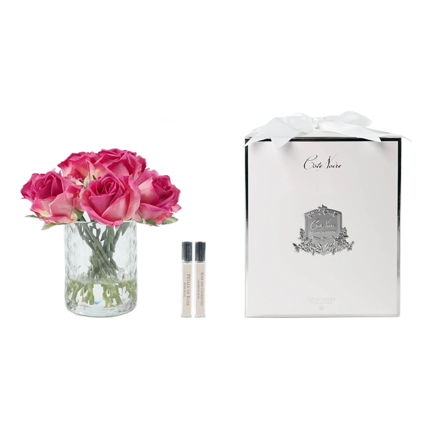 Cote Noire Herringbone Flower Clear Cut Glass Magenta Rose Buds