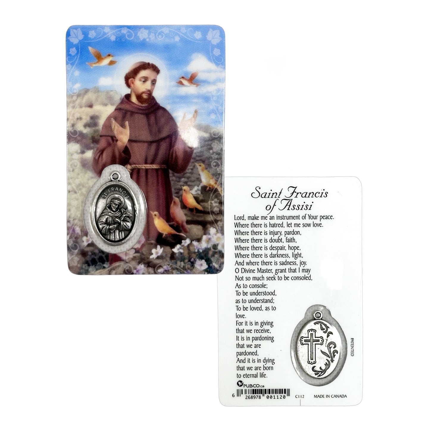 Laminated Window Prayer Card & Charm Saint Francis