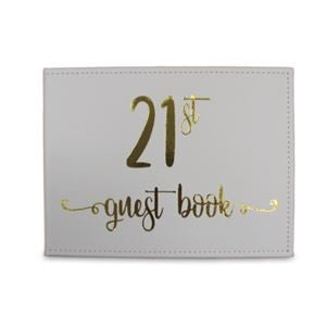 GUEST BOOK 21ST GOLD TEXT WITH WHITE BACKGROUND 23CM