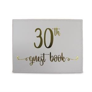GUEST BOOK 30TH GOLD TEXT WITH WHITE BACKGROUND 23CM