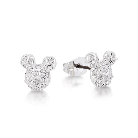 DISNEY COUTURE KINGDOM MICKEY MOUSE CLEAR CRYSTAL STUD EARRINGS WHITE GOLD PLATED