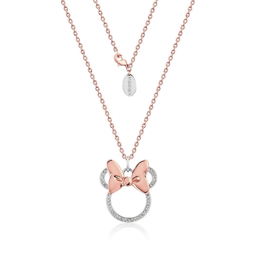 DISNEY COUTURE KINGDOM MINNIE MOUSE CRYSTAL WITH BOW NECKLACE ROSE GOLD PLATED