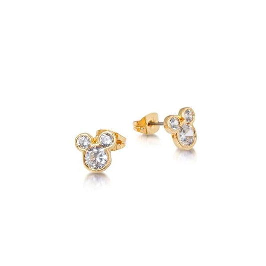 DISNEY COUTURE KINGDOM MICKEY MOUSE CRYSTAL STUD EARRINGS YELLOW GOLD PLATED
