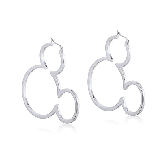 DISNEY COUTURE KINGDOM MICKEY MOUSE OUTLINE HOOP EARRINGS WHITE GOLD PLATED