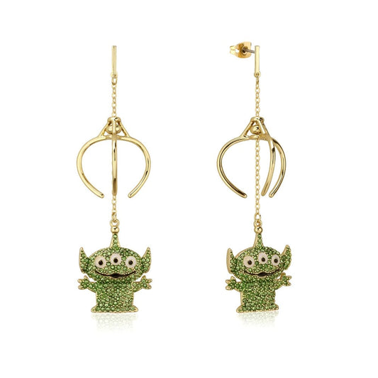 DISNEY COUTURE KINGDOM TOY STORY ALIEN CRYSTAL CLAW DROP EARRINGS YELLOW GOLD PLATED