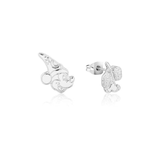 DISNEY COUTURE KINGDOM FANTASIA SORCERERS APPRENTICE MICKEY MOUSE & MOP MIX-MATCH EARRINGS WHITE GOLD PLATED