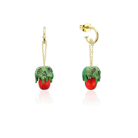 DISNEY COUTURE KINGDOM SNOW WHITE POISON APPLE CRYSTAL DROP EARRINGS YELLOW GOLD PLATED