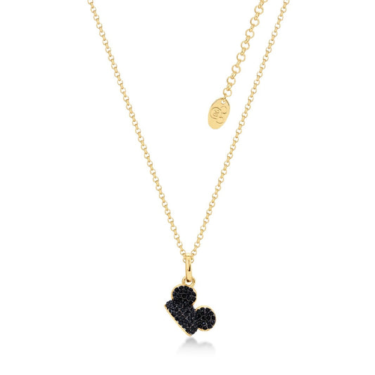 DISNEY COUTURE KINGDOM MICKEY MOUSE EAR HAT BLACK CRYSTALS NECKLACE YELLOW GOLD PLATED