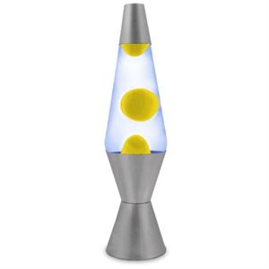 LAVA LAMP 37CM RETRO SHAPE SILVER BASE WITH BLUE WATER & YELLOW WAX