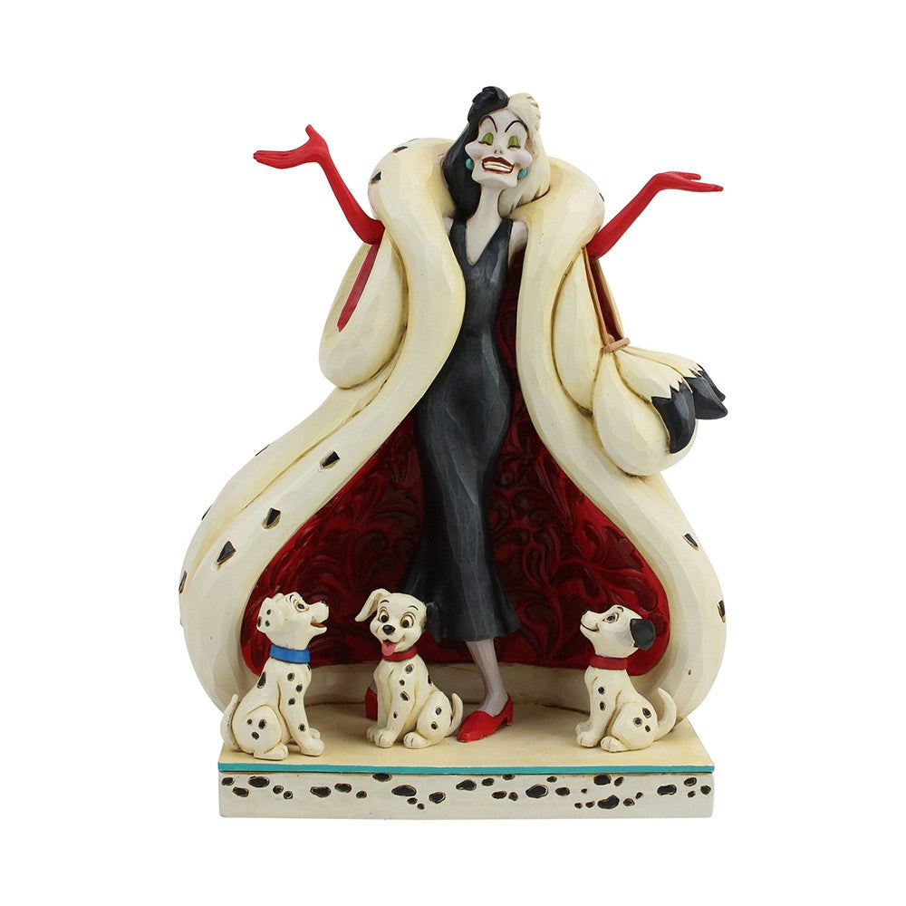 DISNEY TRADITIONS BY JIM SHORE 101 DALMATIONS CRUELLA WITH PUPPIES VILLAIN 20CM