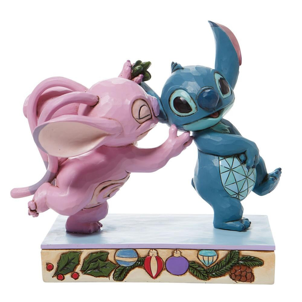 DISNEY TRADITIONS BY JIM SHORE CHRISTMAS ANGEL & STITCH UNDER MISTLETOE 16CM