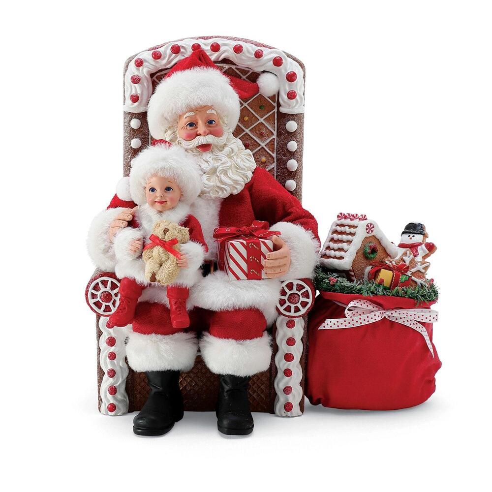 DEPARTMENT 56 POSSIBLE DREAMS CHRISTMAS SANTA WITH CHILD ON GINGERBREAD  CHAIR & SACK