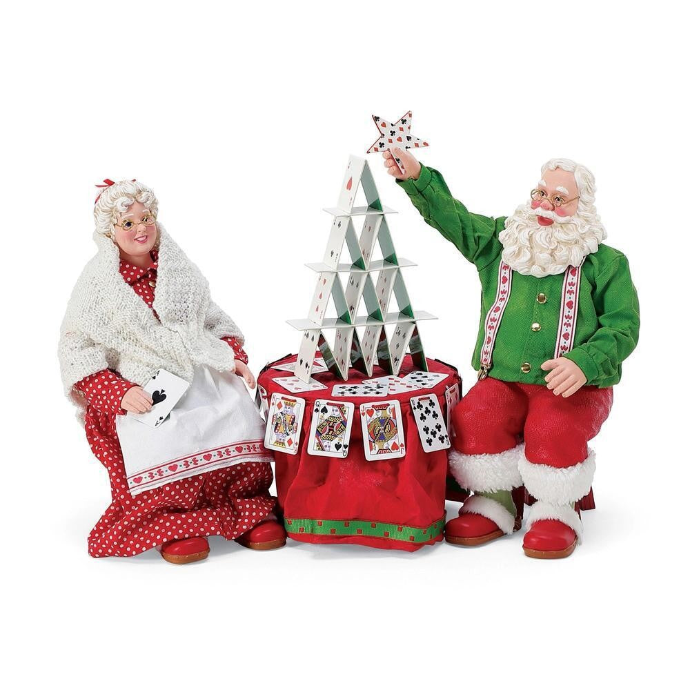 DEPARTMENT 56 POSSIBLE DREAMS SANTA & MRS CLAUSE MAKING A CARD TOWER CARD GAMES 24CM