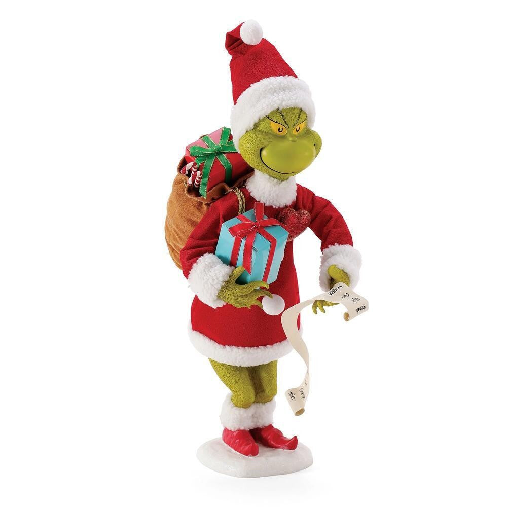 DEPARTMENT 56 POSSIBLE DREAMS THE GRINCH WITH SACK, LIST AND PRESENTS 46CM