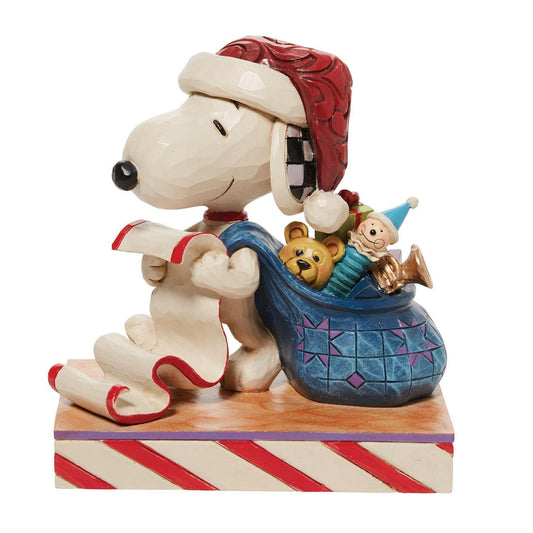 PEANUTS BY JIM SHORE CHRISTMAS SANTA SNOOPY WITH LIST & BAG