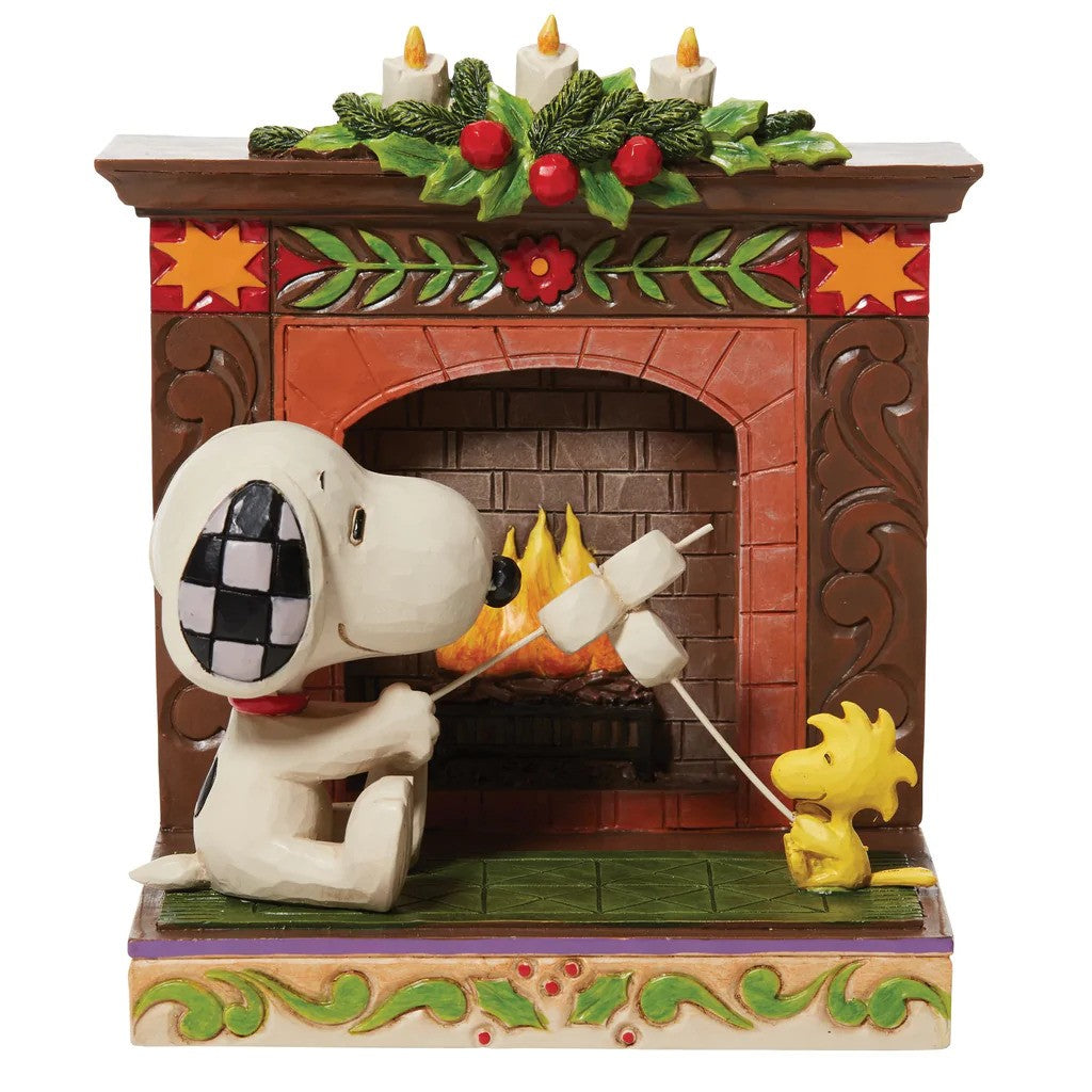 PEANUTS BY JIM SHORE CHRISTMAS SNOOPY AND WOODSTOCK AT FIREPLACE