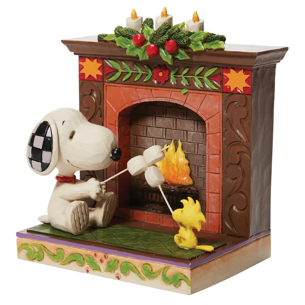 PEANUTS BY JIM SHORE CHRISTMAS SNOOPY AND WOODSTOCK AT FIREPLACE