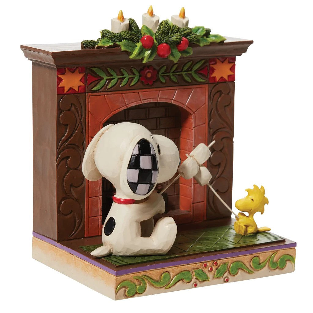 PEANUTS BY JIM SHORE CHRISTMAS SNOOPY AND WOODSTOCK AT FIREPLACE