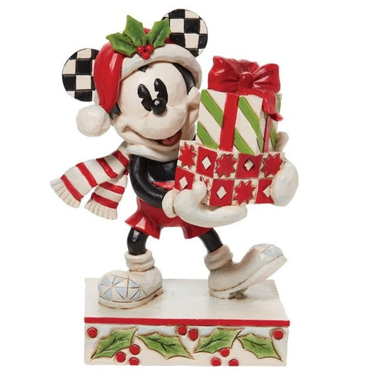 DISNEY TRADITIONS BY JIM SHORE CHRISTMAS MICKEY WITH STACKED PRESENTS