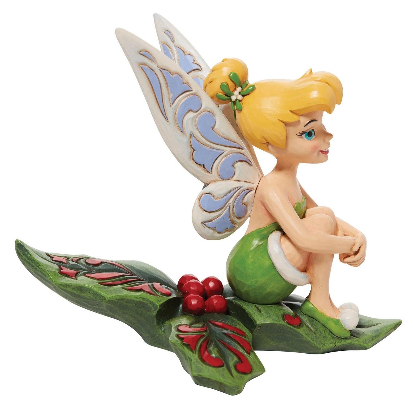 DISNEY TRADITIONS BY JIM SHORE CHRISTMAS TINKER BELL SITTING ON HOLLY 16CM