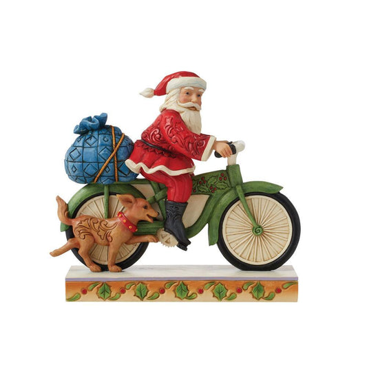 HEARTWOOD CREEK BY JIM SHORE CHRISTMAS SANTA RIDING BIKE 18CM