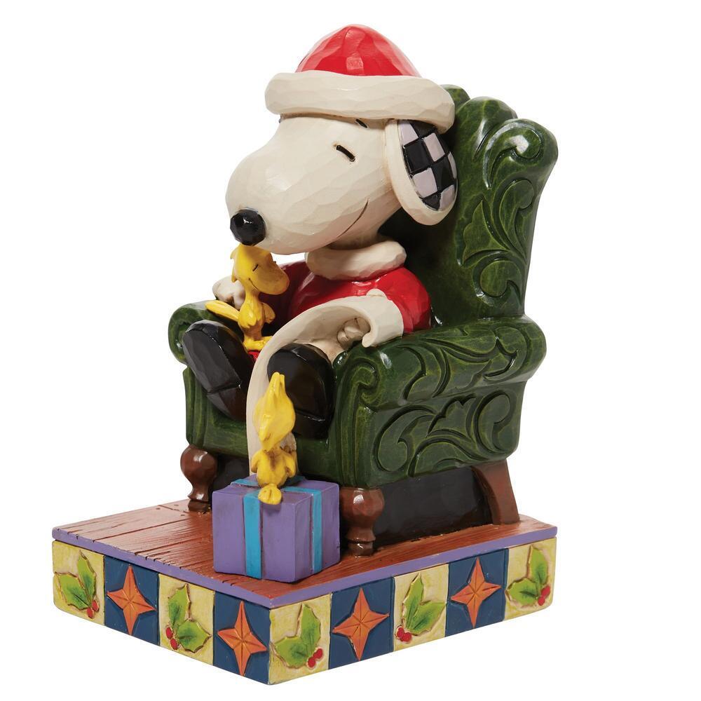 PEANUTS BY JIM SHORE CHRISTMAS SANTA SNOOPY WITH LIST ON CHAIR