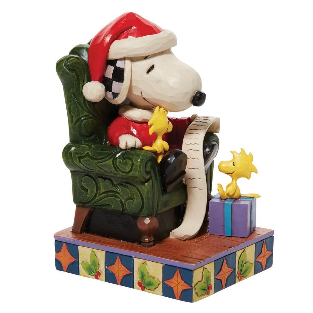 PEANUTS BY JIM SHORE CHRISTMAS SANTA SNOOPY WITH LIST ON CHAIR