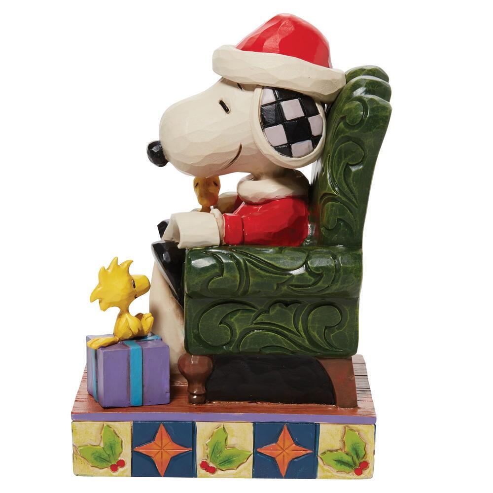 PEANUTS BY JIM SHORE CHRISTMAS SANTA SNOOPY WITH LIST ON CHAIR