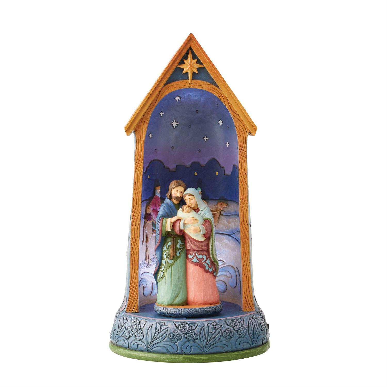 HEARTWOOD CREEK BY JIM SHORE CHRISTMAS ROTATING HOLY FAMILY IN STABLE LED