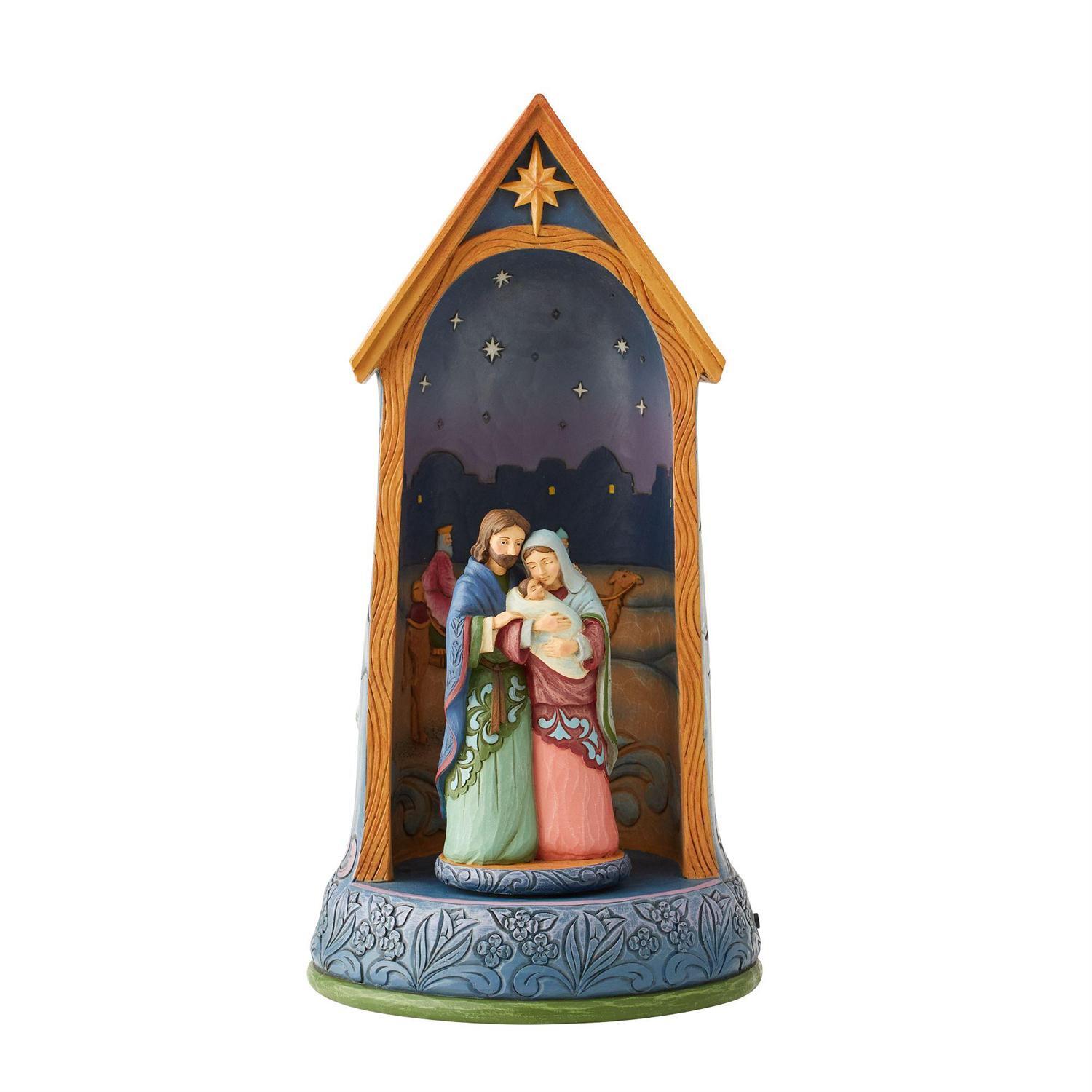 HEARTWOOD CREEK BY JIM SHORE CHRISTMAS ROTATING HOLY FAMILY IN STABLE LED