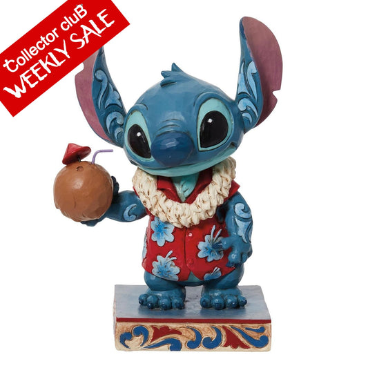 DISNEY TRADITIONS BY JIM SHORE STITCH IN HAWAIIAN SHIRT WITH COCONUT 13CM