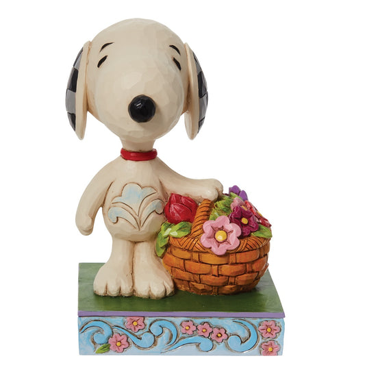 PEANUTS BY JIM SHORE SNOOPY WITH BASKET OF TULIPS