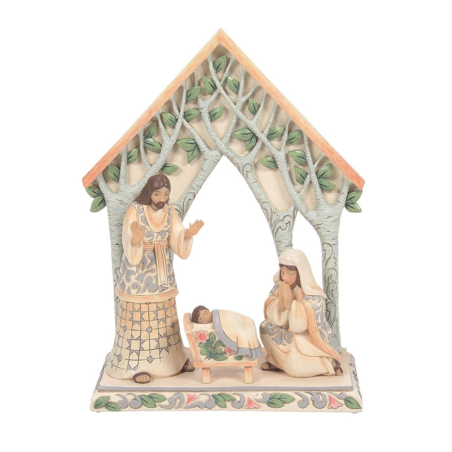 HEARTWOOD CREEK BY JIM SHORE CHRISTMAS NATIVITY WHITE WOODLAND HOLY FAMILY WITH CRECHE SET OF FOUR