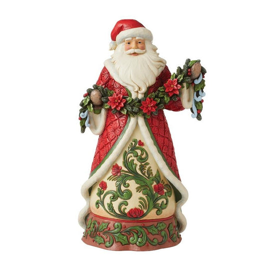 HEARTWOOD CREEK BY JIM SHORE CHRISTMAS SANTA WITH POINSETTIA GARLAND