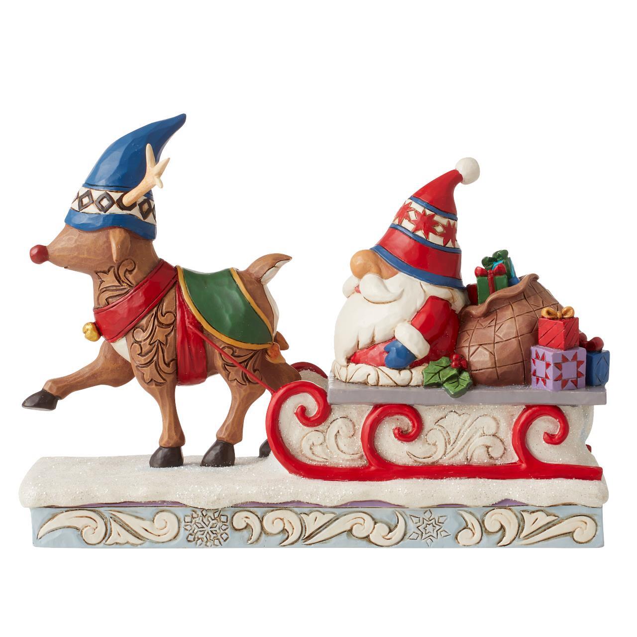 HEARTWOOD CREEK BY JIM SHORE REINDEER PULLING GNOME ON SLED 15CM