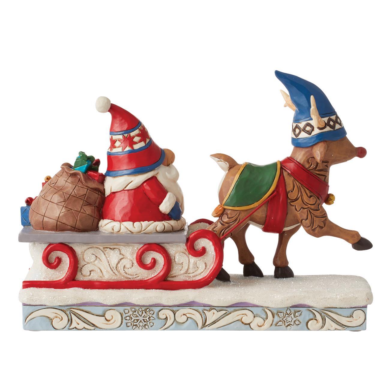 HEARTWOOD CREEK BY JIM SHORE REINDEER PULLING GNOME ON SLED 15CM