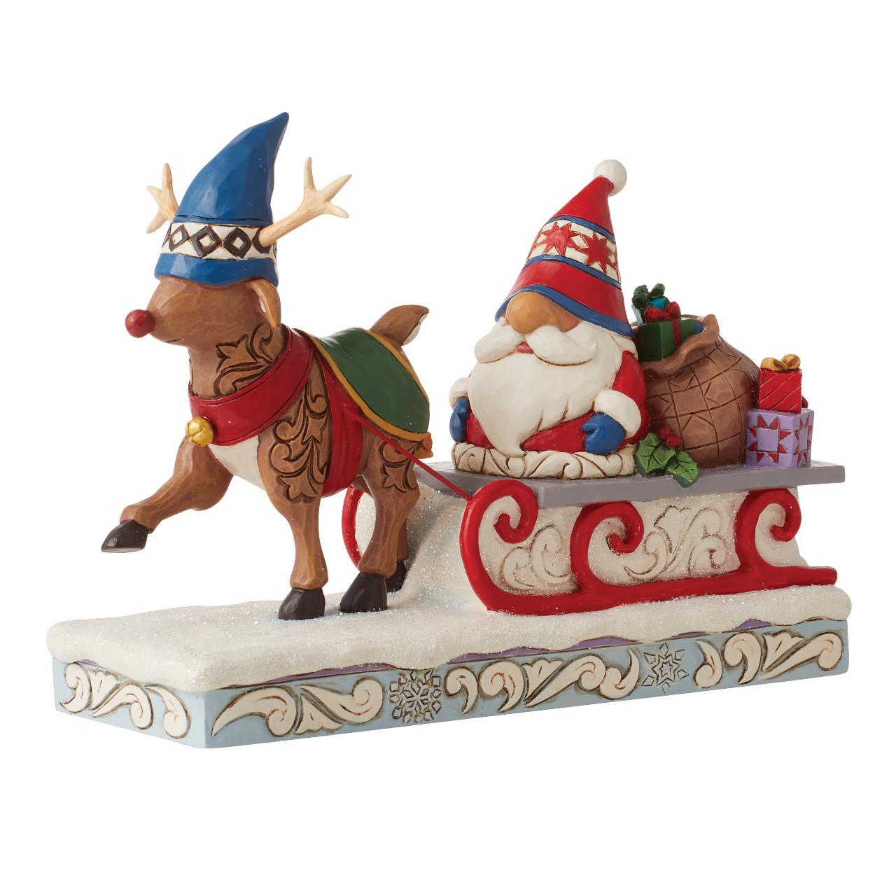 HEARTWOOD CREEK BY JIM SHORE REINDEER PULLING GNOME ON SLED 15CM