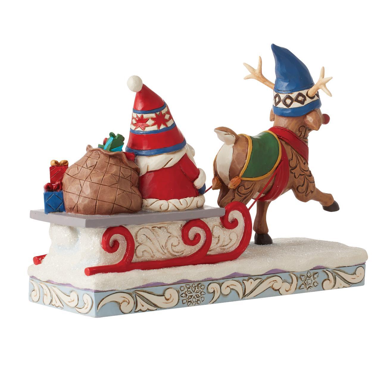 HEARTWOOD CREEK BY JIM SHORE REINDEER PULLING GNOME ON SLED 15CM