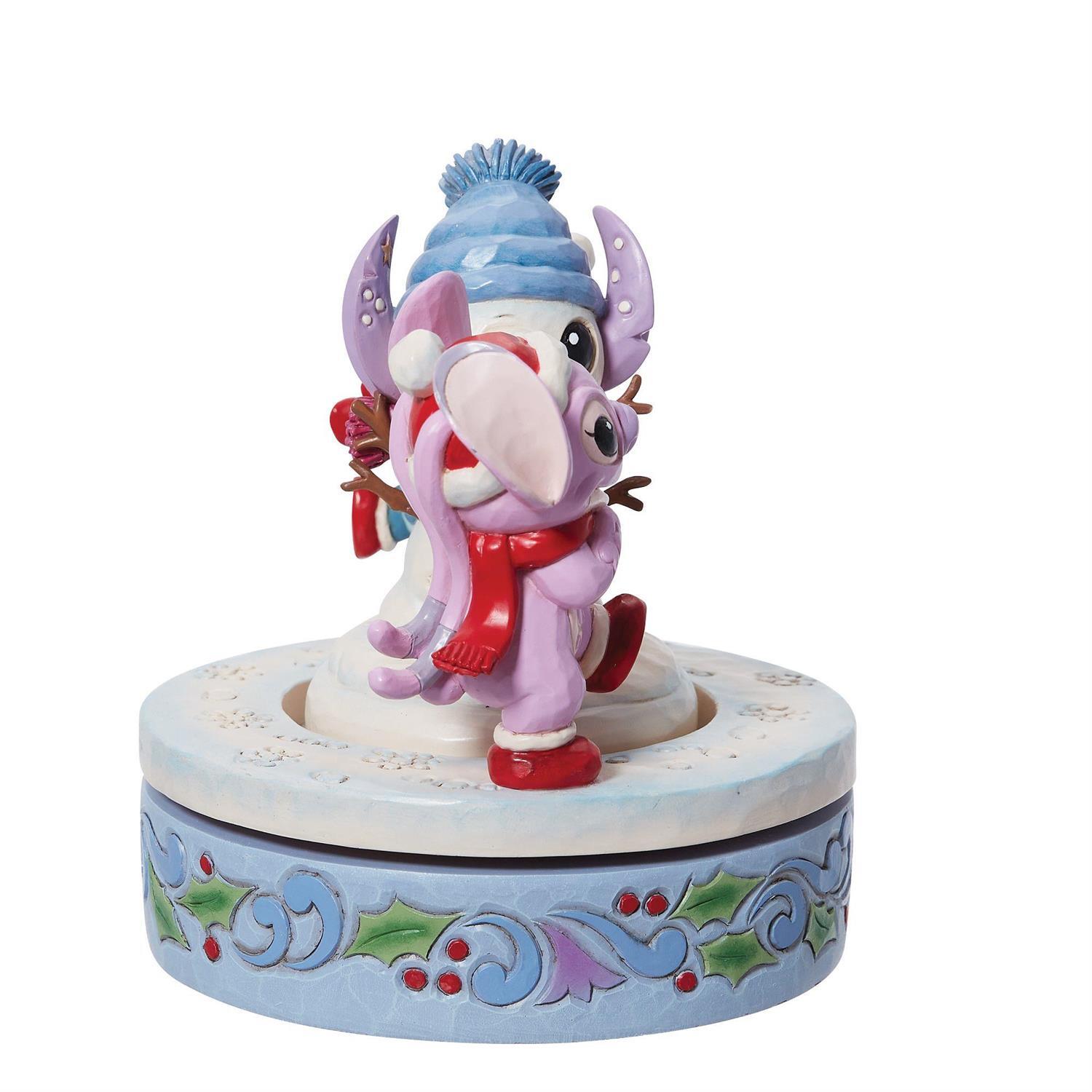 DISNEY TRADITIONS BY JIM SHORE CHRISTMAS STITCH AND ANGEL WITH SNOWMAN ROTATING