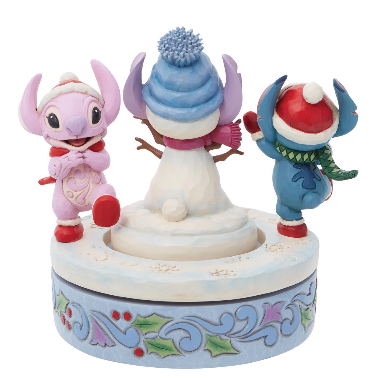 DISNEY TRADITIONS BY JIM SHORE CHRISTMAS STITCH AND ANGEL WITH SNOWMAN ROTATING