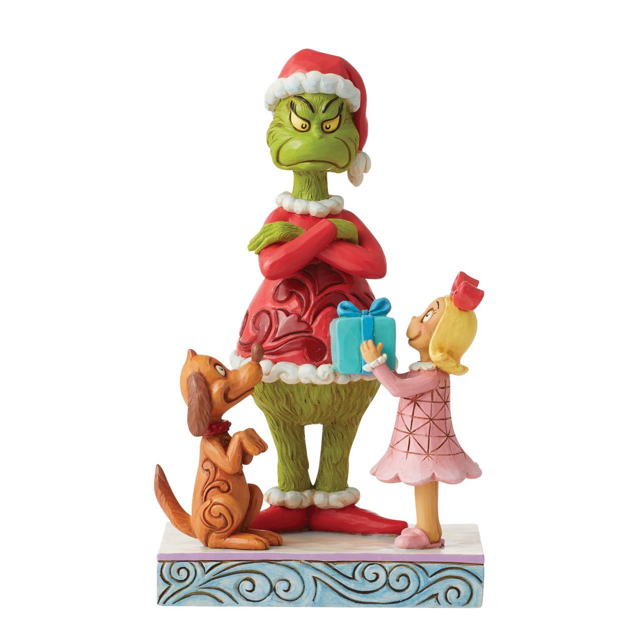 THE GRINCH DR. SEUSS BY JIM SHORE MAX & CINDY GIVING GIFT TO GRINCH