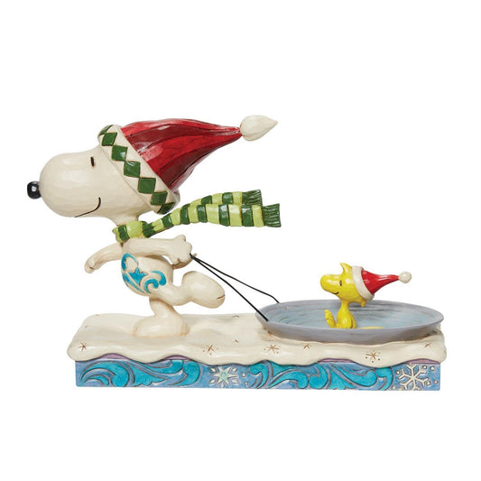 PEANUTS BY JIM SHORE CHRISTMAS SNOOPY & WOODSTOCK ON SAUCER