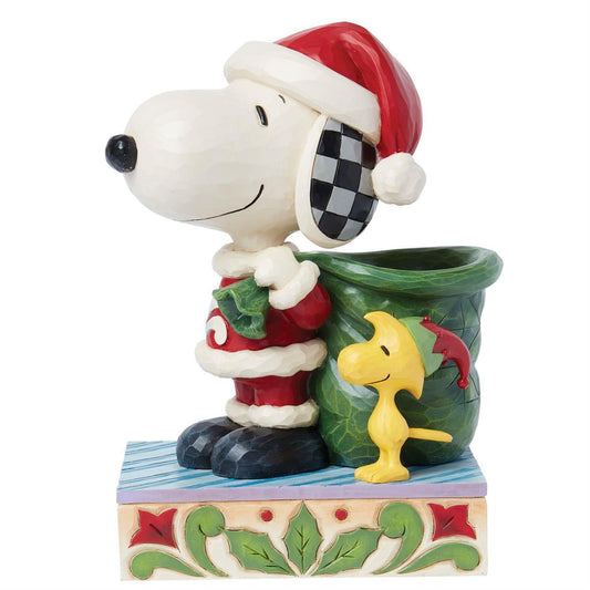 PEANUTS BY JIM SHORE CHRISTMAS SANTA SNOOPY & WOODSTOCK WITH BAG