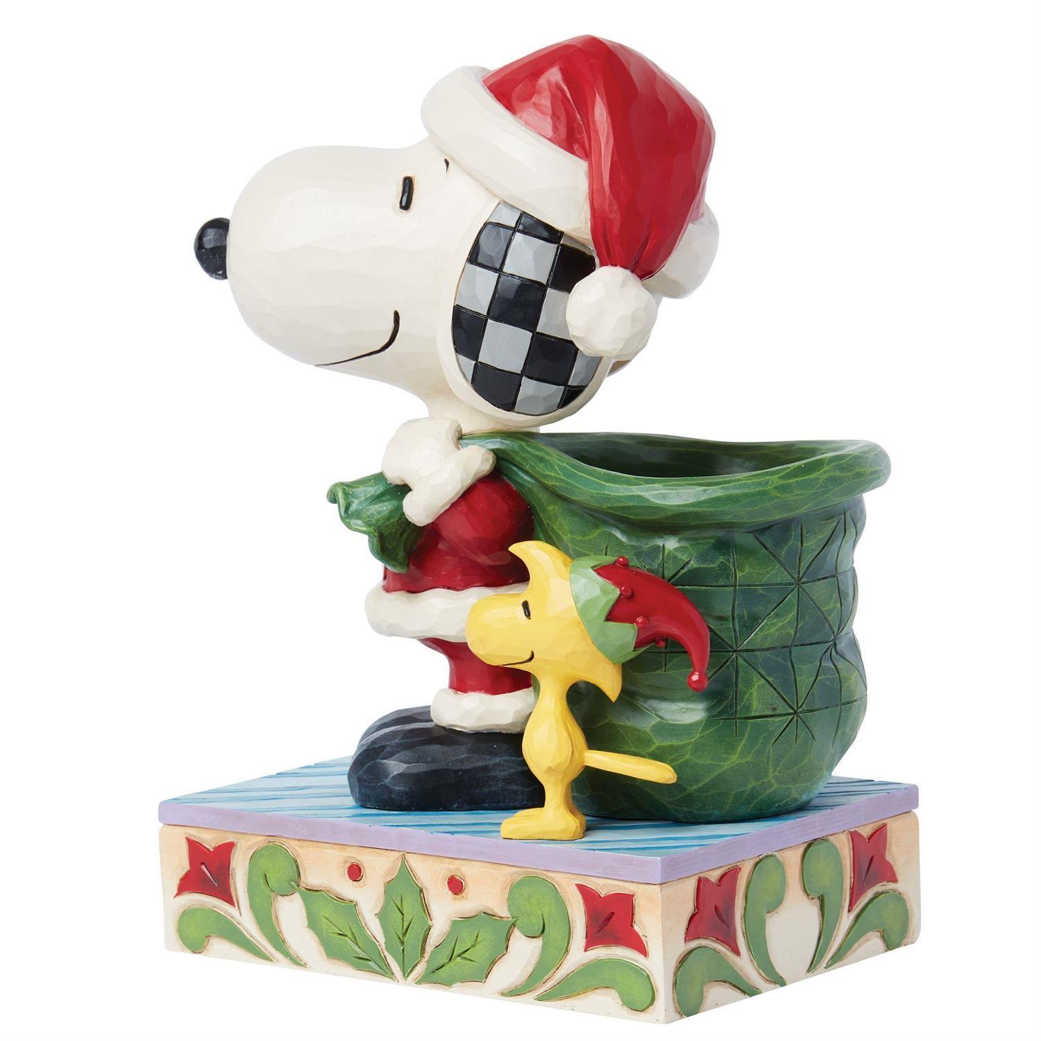 PEANUTS BY JIM SHORE CHRISTMAS SANTA SNOOPY & WOODSTOCK WITH BAG