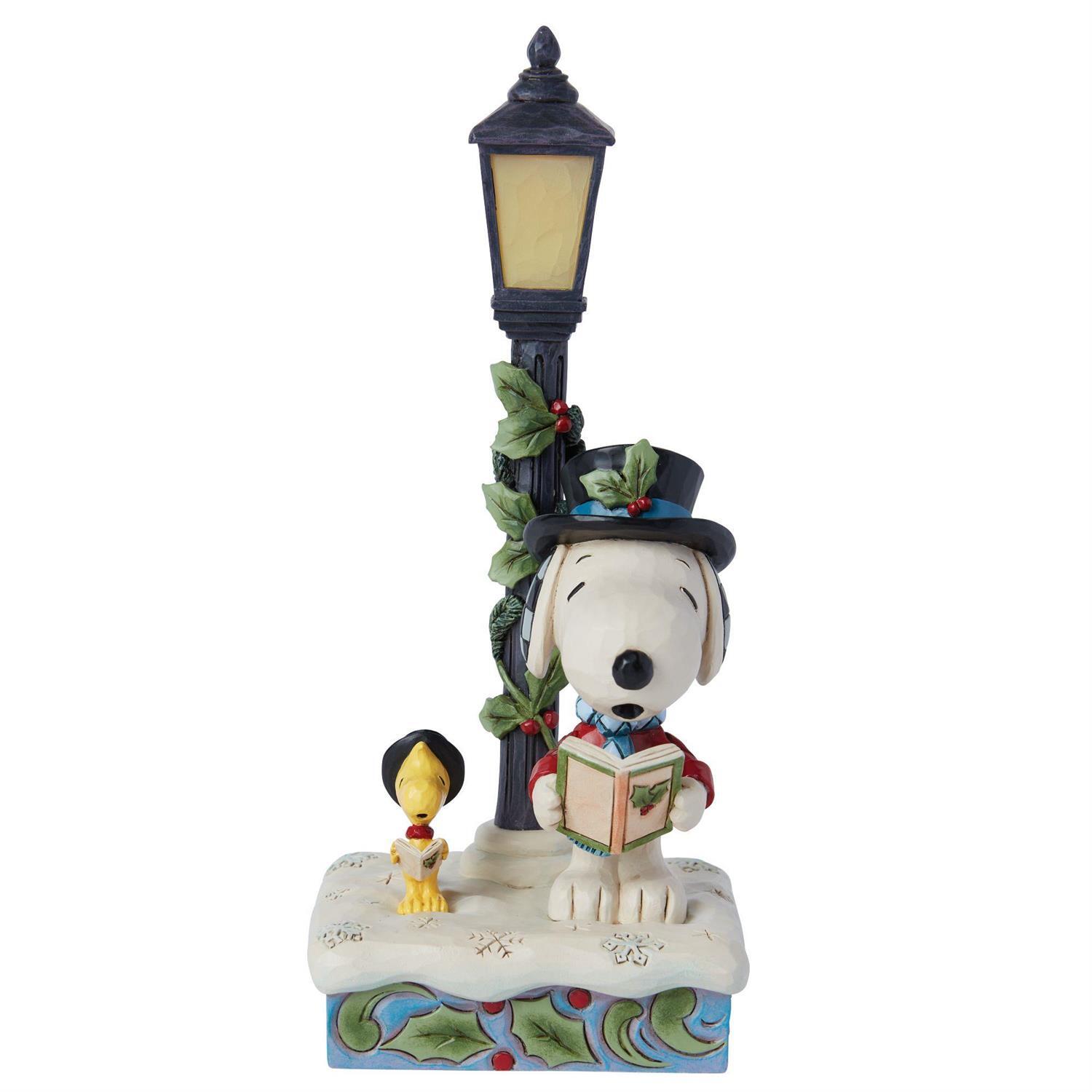 PEANUTS BY JIM SHORE CHRISTMAS SNOOPY & WOODSTOCK WITH LAMPOST LED