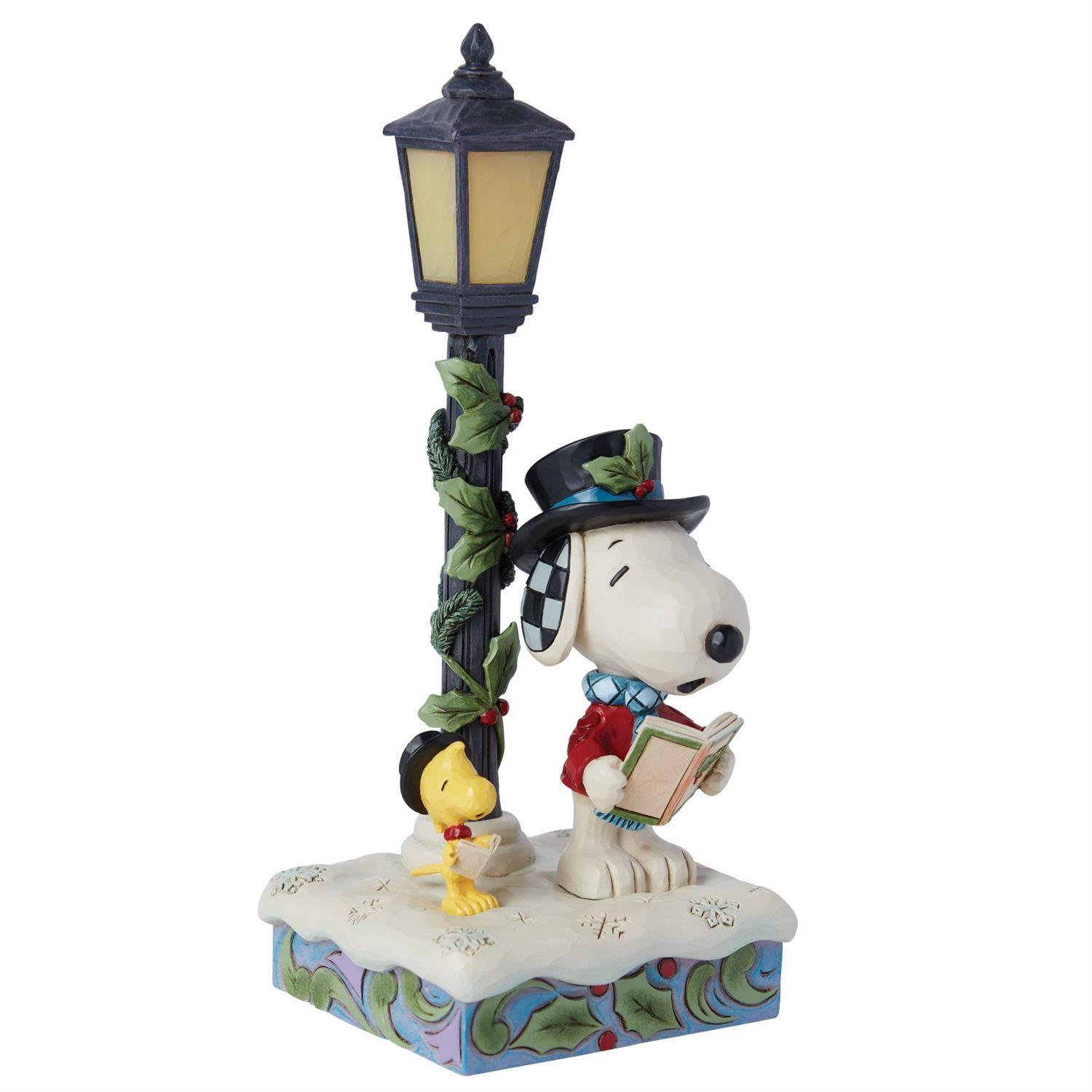 PEANUTS BY JIM SHORE CHRISTMAS SNOOPY & WOODSTOCK WITH LAMPOST LED