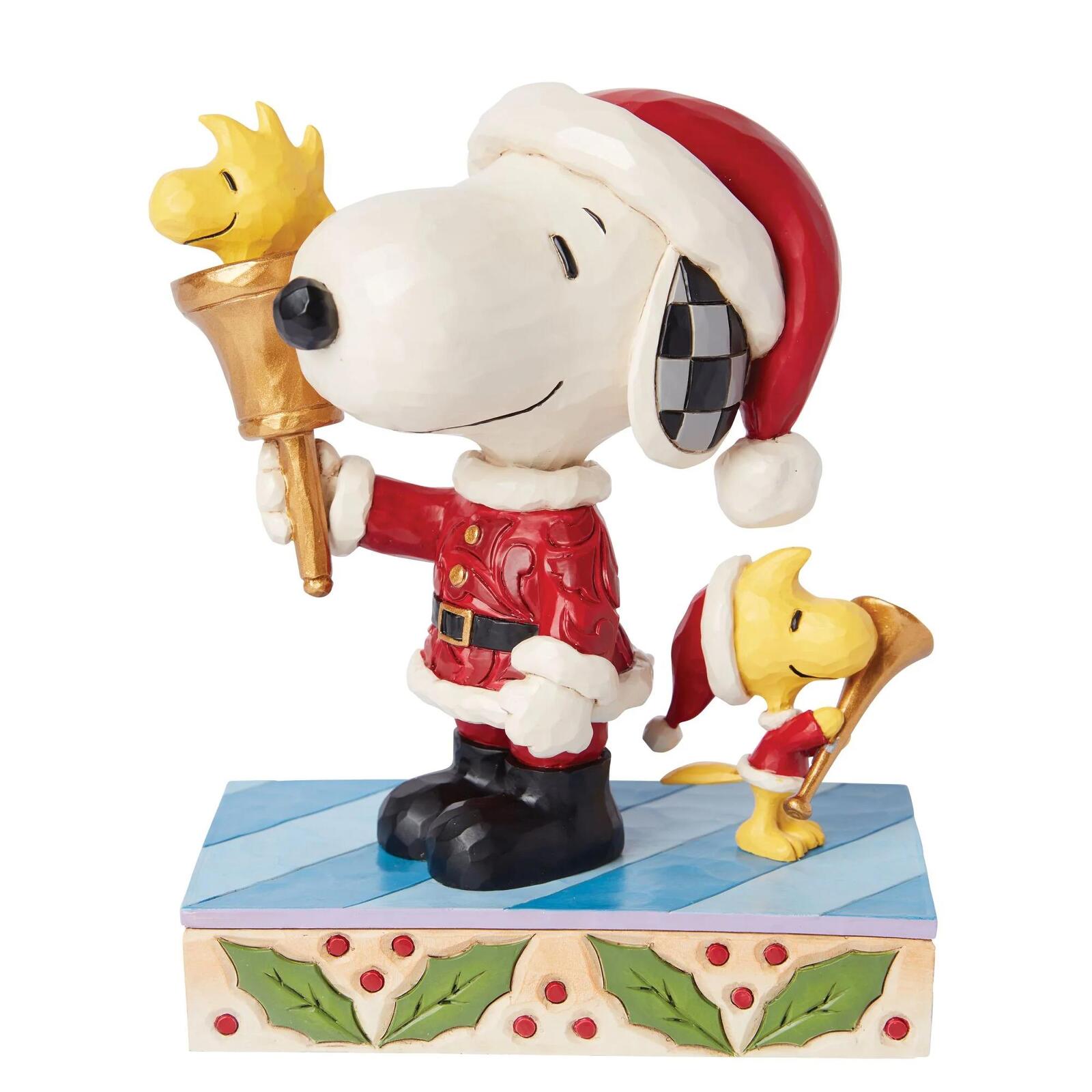 PEANUTS BY JIM SHORE CHRISTMAS SANTA SNOOPY WITH BELL & WOODSTOCK WITH HORN