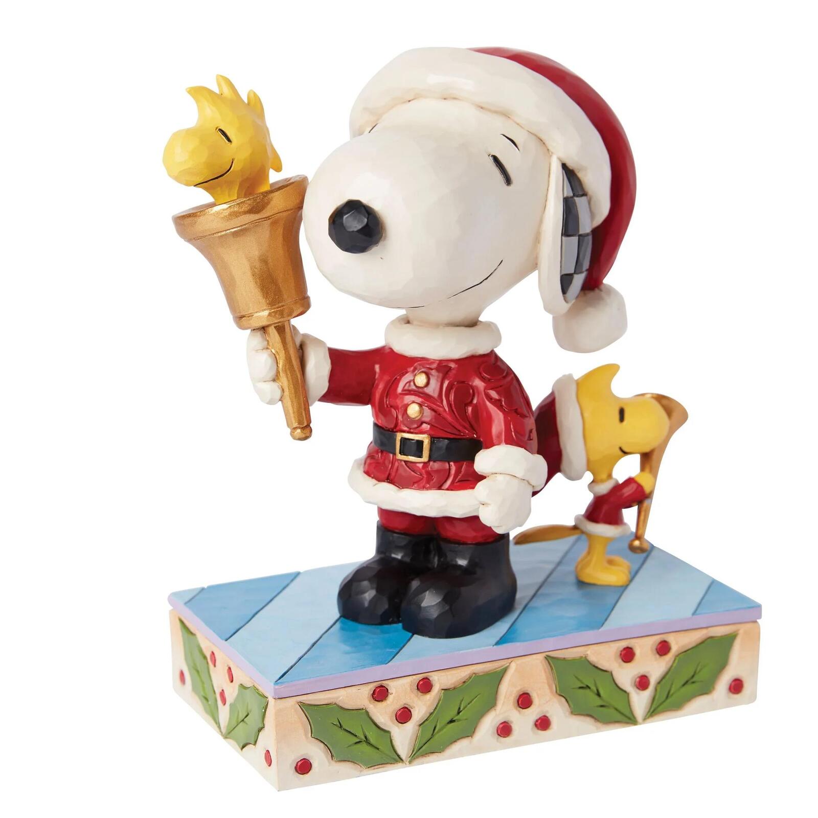 PEANUTS BY JIM SHORE CHRISTMAS SANTA SNOOPY WITH BELL & WOODSTOCK WITH HORN